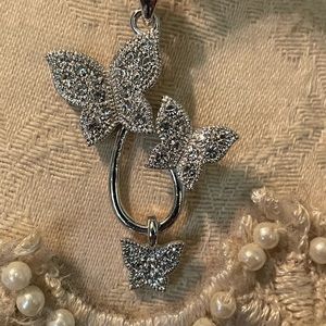 NWT Butterfly Necklace.. CZ Rodium Plated.. 15 1/2” Chain